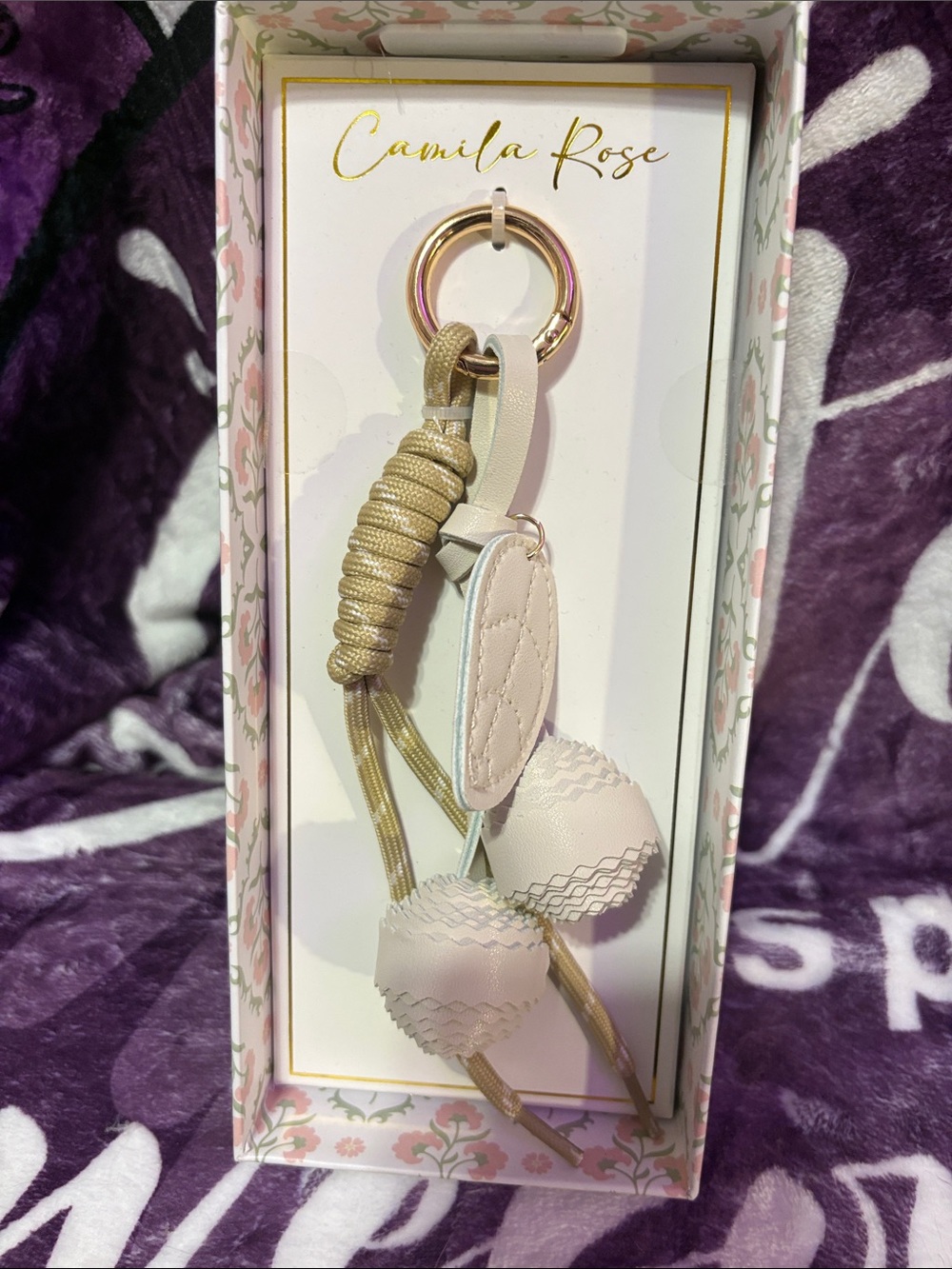 Camila Rose Creme & Tan Leather Bag Charm~ New